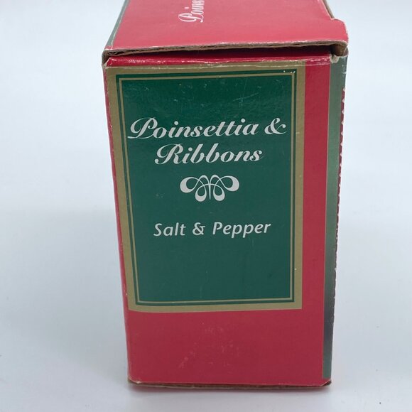 Tienshan/Fairfield Poinsettia & Ribbons Salt Pepper Shakers Festive Holiday READ - Picture 5 of 7